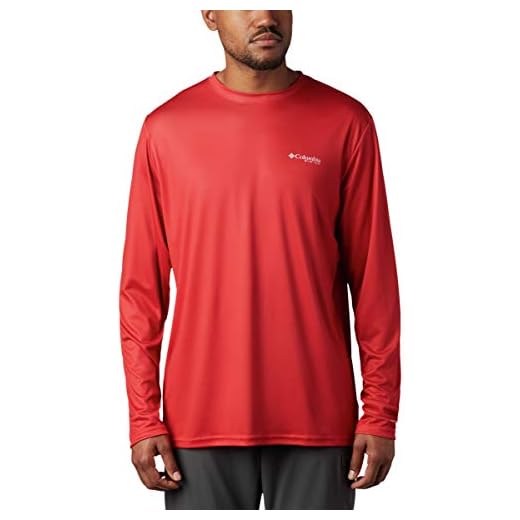 Columbia Men's Standard Terminal Tackle PFG Fish Flag LS, Red Spark/White, Medium