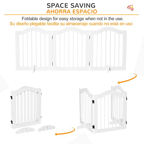 Miniatura 4 de Pawhut Barrera De Seguridad Para Perros Pequeños Plegable 154,5x61 Cm Barrera Para Perros En Casa De 3 Paneles Con Patas Anchos Para Escaleras Pasillos Blanco