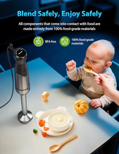 2025 New 1000W Immersion Blender Handheld – 25-Speed, Stainless Steel, Hand Blender, Corded Hand Mixer with Heavy-Duty Copper Brushless Motor & Gift Box image 5