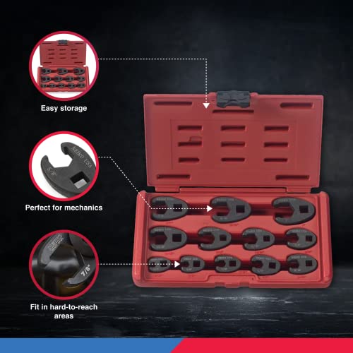 Neiko 03323A Crowfoot Wrench Set 1/2" And 3/8” Drive, 12 Piece, Sae Crows Foot Wrench Sizes 5/16” To 1”, Chrome-Moly Flare Nut Wrench Set #TOP3