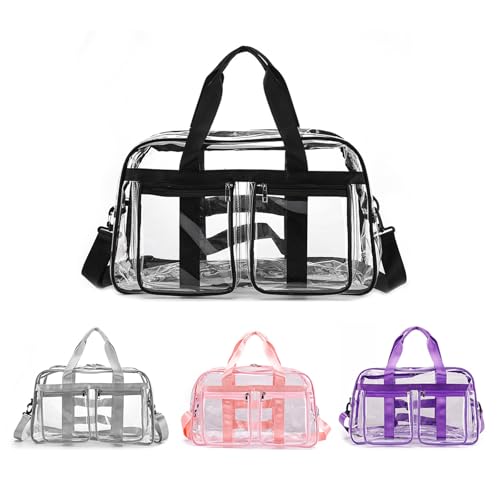 Clear Gym Bag for Women/Men, Large Clear Duffle Bag for Stadium Events, Swim Weekender Overnight Travel Bag (black)