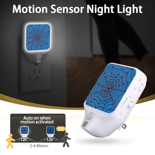 Image of Blue Spider Web Plug-in Led Night Light with Auto Dusk to Dawn Sensor for Room Decor, Adjustable Brightness Warm White Lights for Hallway,Bedroom, s Room, Kitchen, Stairway