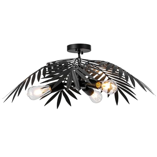 Newrays Vintage Nero Tropicale Foglie di cocco Illuminazione a soffitto Luci per alberi rustici Soggiorno Sala da pranzo Camera da letto Lampadari