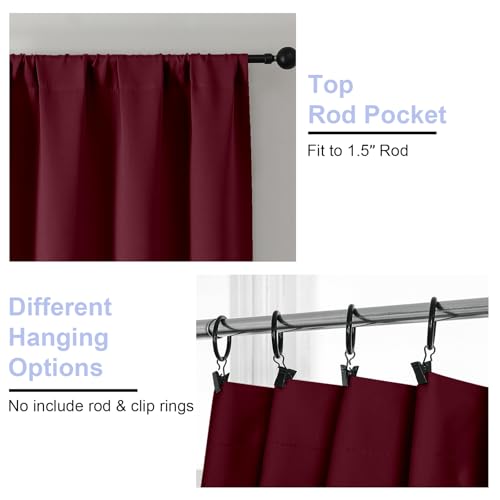 Simplebrand Ava Burgundy Blackout Curtains for Bedroom 63 Inch Length 2 Panels Set, Nursery Thermal Insulated Energy Saving Rod Pocket Window Treatment Curtains Blackout Drapes, W40 x L63 Inch