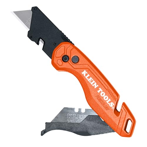 Klein Tools 44303 FLICKBLADE Folding Utility Knife with Blade Storage Utility Knife with 5 Blades Compact with Side Release Button and Dual Locking Positions