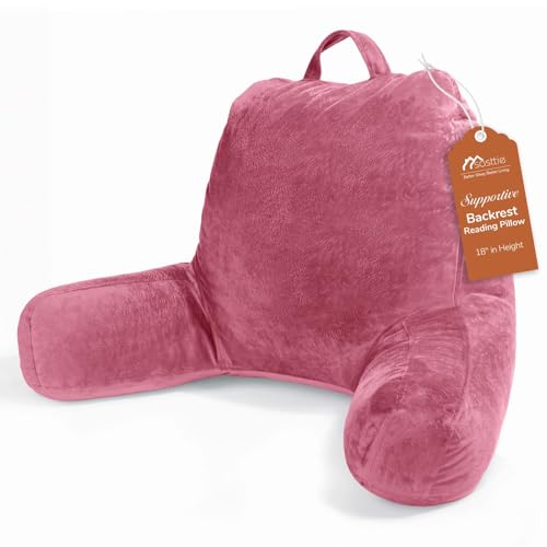 Image of Sasttie Reading Pillow for Bed, Back Pillow for Sitting Up, Rose Pink | 18 inch Backrest Support Cushion for Couch, Sofa, and Floor, Dorm Essentials, OEKO-TEX, Adjustable Down Alternative Fill