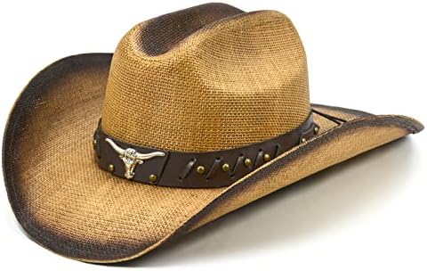 FLUFFY SENSE. Cowboy Hat for Women and Men - Straw Cattleman Crease Western Hats with Upgrade 4 inches Shapeable Wide Brim
