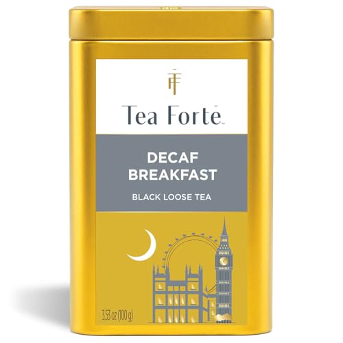 Tea Forte Decaf Breakfast Premium Loose Leaf Caffeine-Free Black Tea Blend Canister, Makes 35-50 Cups