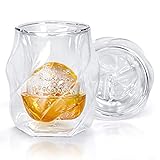 James Bentley Whiskey Glasses set+FREE Sphere Ice Ball Mold x2 for whisky glasses set,Set of 2,Unique Tumblers for Drinking Scotch,Bourbon,Brandy,Liquor,Bar set,double wall luxury whiskey glass