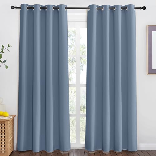 NICETOWN Stone Blue Blackout Doorway Curtain 80 inches Long - Grommet Thermal Curtain Privacy Window Treatment Room Darkening for Bedroom/Living Room (1 Panel, W46 x L80)
