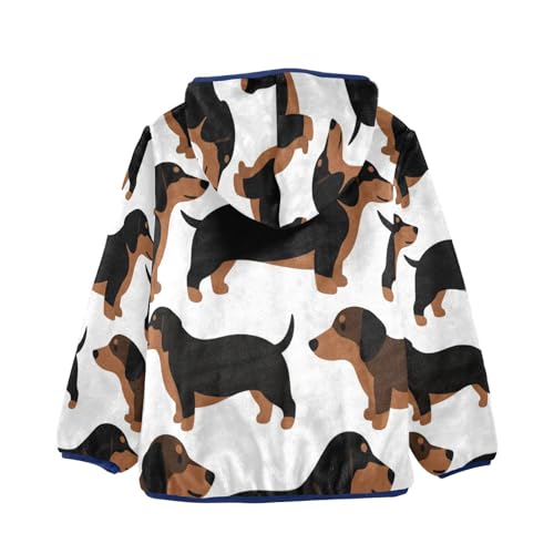 Dachshund Pattern Print on White Toddler Fleece Jacket Girl Boys Hooded Fleece Jacket Coat Warm Outwear Zip-up 3-10T2