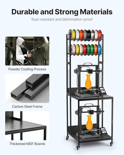 Image of VEVOR 3D Printer Filament Storage Rack, 4-Tier 3D Printer Stand with Filament Storage, Spools Holder Racks Cart with Wheels, Filaments Organzied for 3D Printing Station, Office, Workshop (Shelf Only)