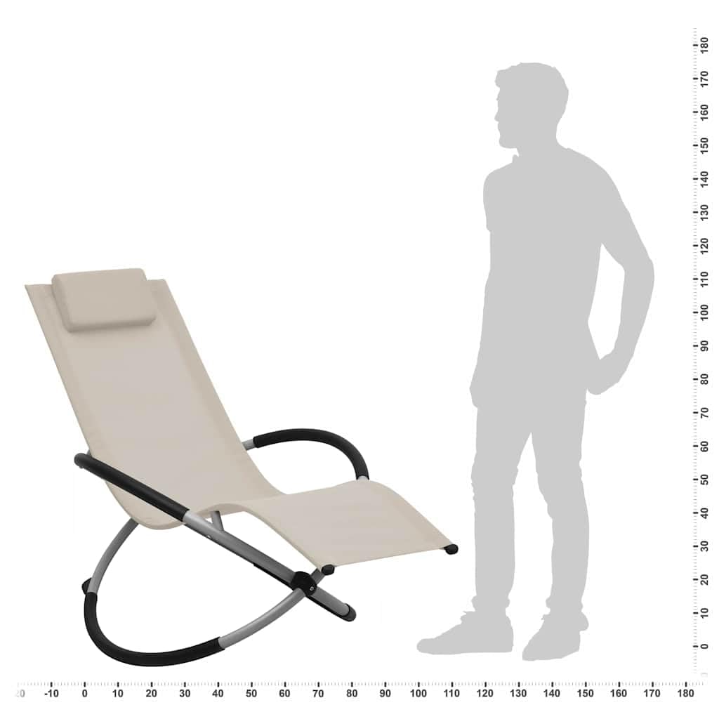 Leżak dziecięcy ze stali, kremowy, składany, z poduszką, odporny na warunki atmosferyczne, do ogrodu, na taras, balkon, regulowany, ergonomiczny, składany, do użytku na zewnątrz