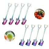 AhhiAboo 8 Stück Edelstahl Löffel, Schillernde Farben, Spatenlöffel, 4 Spitze löffel, 4 Quadratischer Löffel, Wassermelonenlöffel, Eislöffel, Kaffeelöffel, Dessertlöffel