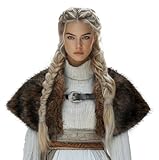 MCJC Medieval Cloak,Black Viking Costume Faux Fur Shawl For Women, Halloween Performance Accessory