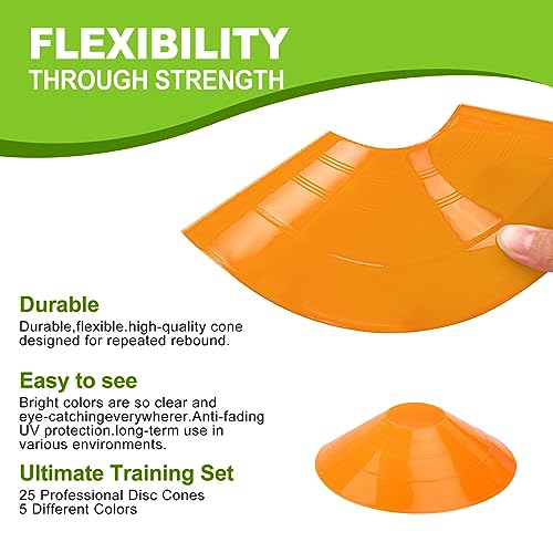 Ashsajkd(Set of 25 - Agility Soccer Cones with Carry Bag and for Football Cones for TrainingFootball, Basketball, Coaching, Agility Cones for Indoor and Outdoor Games (D-25 Pack Orange)