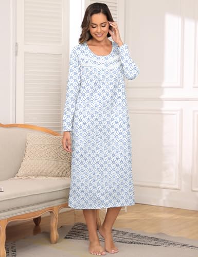 Image of IZZY + TOBY Nightgowns for Women Long Sleeve Soft Cotton Long Warm Nightdress Kintted Night Gown