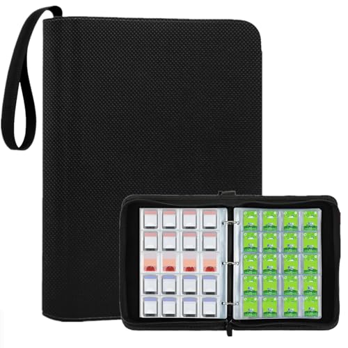 Mini Game Card Binder 300 Slots Portable Card Holder Organizer Water-Resistant Faux Leather Zipper Case for Game NFC Tags SD Memory Cards PS Vita Cartridges