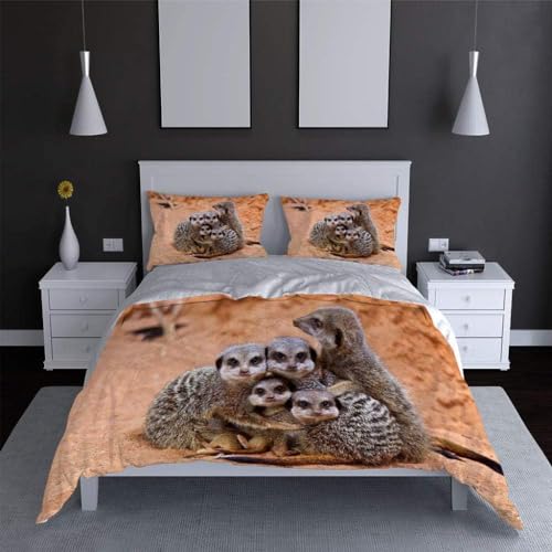 Funda Nordica Cama 90 Suricata Ropa de Cama Suricata Microfibra Suav Funda Edredon 150x200, Funda Nórdica Suricata y 2 Funda de Almohada 50x80 cm, e2733