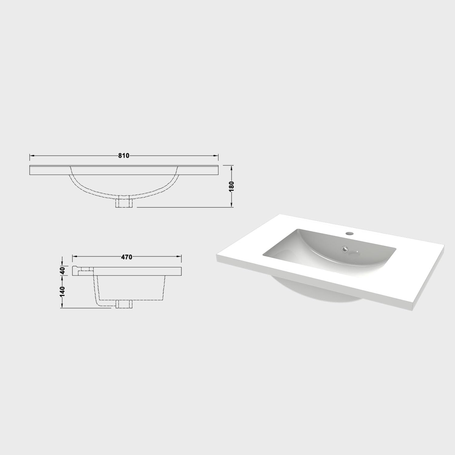 AICA Ensemble Meuble Salle de Bain 80cm avec Simple Vasque - 2 tiroirs Meuble Effet Noyer
