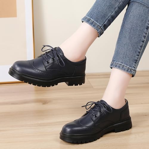 Image of Women's Oxford Shoes Classic Brogue-Style Platform Casual School Dress Shoes