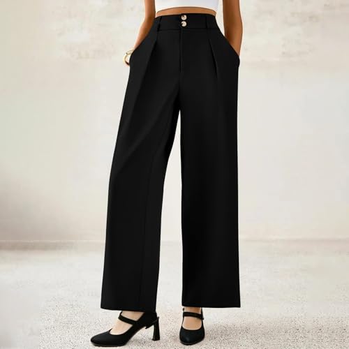 Wide Leg Dress Pants for Women Business Casual High Waisted Pants Elastic Waist Office Work Pant Slacks with Pockets4