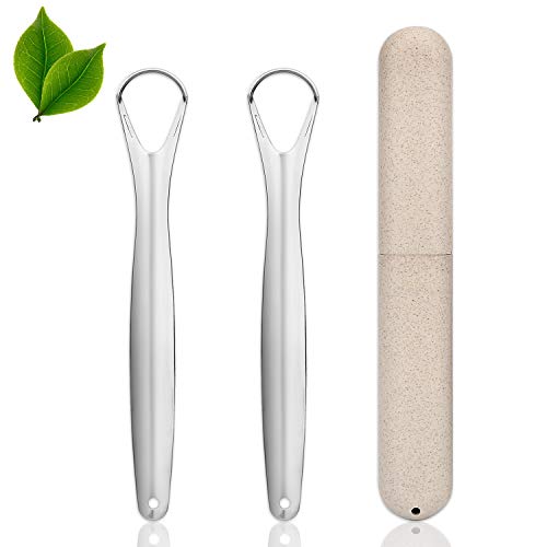 Stainless Steel Tongue Scraper Cleaner - Tongue Scrapers for Adults Cure Bad Breath.Tongue Cleaners Fresher Breath in Seconds (2-pack)