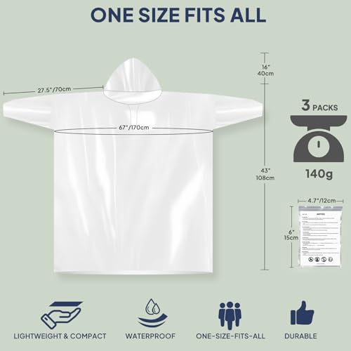 ANYOO Disposable Rain Poncho for Adults Waterproof Emergency Raincoat Lightweight Packable for Outdoor Events Hiking & Travel2
