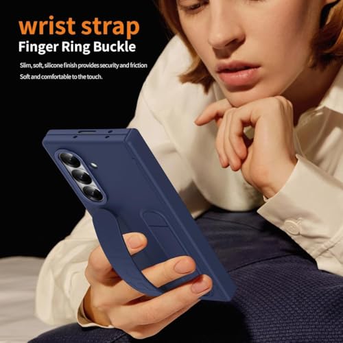 Image of Ultra Hybrid Samsung Galaxy Z Fold 7 (2025) Case with Stand & Hinge Protection | Rugged PC Cover with Wristband, Kickstand, Front Screen Protector | Fold 7 Case for Men & Women (Blue)