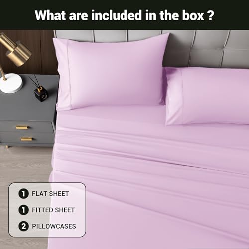 Image of Shilucheng 4 Piece King Sheet Sets, Cooling Sheets, Blend Rayon Derived from Bamboo, Deep Pocket Up to 16 inch, Breathable & Soft Bed Sheets, Hotel Silky Bedding Set, Lilac