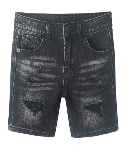 KIDSCOOL SPACE Little Big Boys Denim Shorts,Elastic Band Inside Ripped Knee-Length Jean Summer Pants