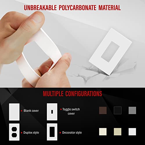 Enerlites Screwless Decorator Wall Plates Child Safe Outlet Covers, Size 1-Gang 4.68" H X 2.93" L, Unbreakable Polycarbonate Thermoplastic, Si8831-W-10Pcs, Glossy, White, 10 Count #TOP3