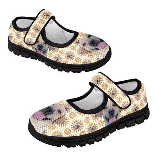 Forchrinse Sunflower Otter Pattern Toddlers Girls Dress Shoes Floral Mary Jane Flats Party School Uniform Shoes Lightweight Flats Sneakers for Kids,Size 11-2.52