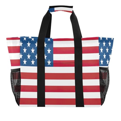 Nander American Flag Foldable Tote Bag Waterproof Sandproof Women Beach Bag Handbag Gym Bag Travel Shopping Bag
