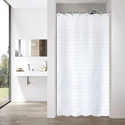 YISURE Narrow Shower Curtain, White Jacquard Shower Curtain for Bathroom Tub Waterproof Fabric with Plastic Hooks 35" W x79 L /90x200cm