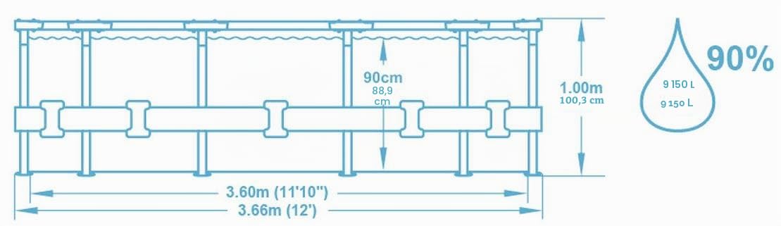 Bestway Power Steel Deluxe Piscine Tubulaire Ronde avec Cadre en Acier Solide Kit Complet Aspect rotin 366 x 100 cm, Marron