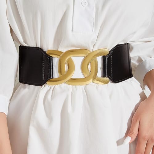 Large Gold Chain Buckle Elastic Waist Belts Stretch Wide Boho Cinch Corset for Women's Coat Dance Dresses2