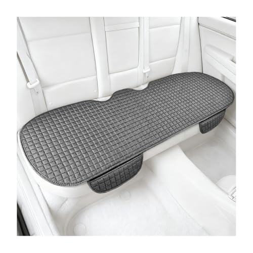 Ywdiml Car Back Seat Cover, Long Bottom Vehicle Rear Seat Protector with Storage Pockets, Breathable Linen Automotive Backseat Bench Cushion Pad Accessories, Universal for SUV Trucks (Gray)