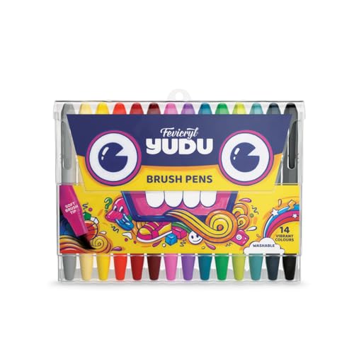 Image of Fevicryl YUDU Brush Pens | Set of 14 Colours | Water-Based, Quick-Drying & Washable | Flexible tip for Calligraphy & Journalling | Ergonomic Design for Kids | Ideal Gift for Kids