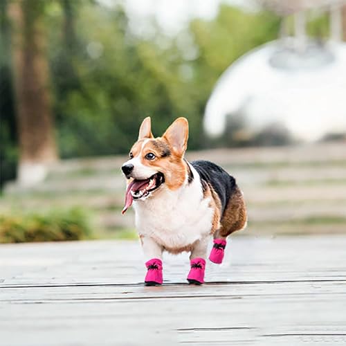 YAODHAOD Hundestiefel Pfotenschutz, Anti-Rutsch-Hundeschuhe Diese bequemen, weichen Sohle sind mit reflektierenden Riemen für kleine Hunde (6: L 5.5 cm*W 4.5 cm, Rosa)