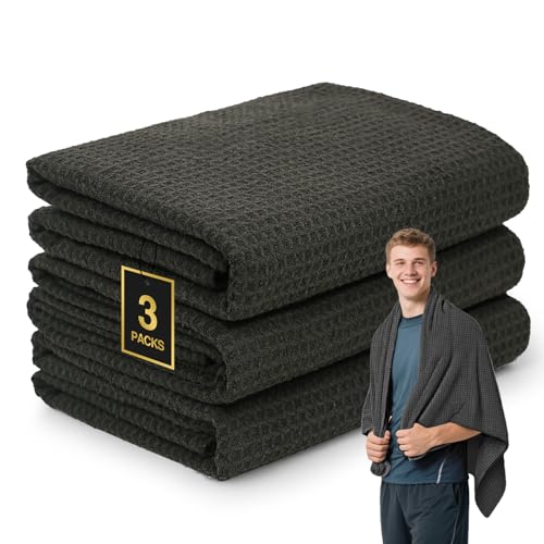 SOOWASH Microfiber Gym Towels for Showering Working Out Quick Dry Remove Bacterias Large Sizes Lightweight Gym Towel for Men Women Tennis Sports Towels for Body Hot Yoga (Black 27 X 55 inch)