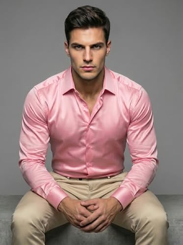 Image of Diverse Men's Satin Casual Shirt | Premium Solid Poly Satin | Wrinkle-Free, Full Sleeve Regular Fit Office, Business Wear