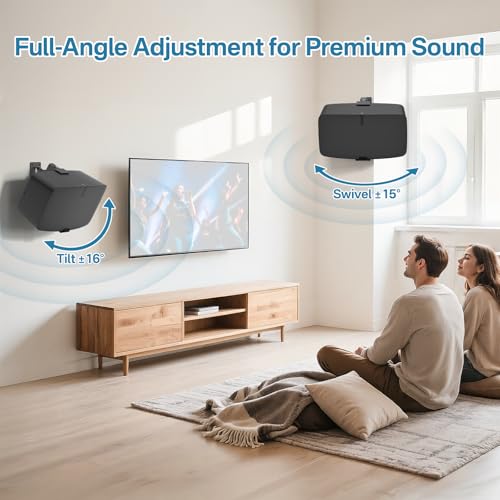 Image of Heavy Duty Speaker Wall Mount for Sonos Five & Play 5 Gen 2 Speaker Mount,Tilt & Swivel Adjustable Speaker Mount for Sonos Play:5 & Sonos 5 Wall Mount, Brackets Hold to 35lbs, Black