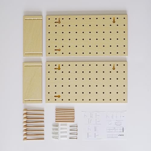 Image of Wooden Pegboard Modular Display Organization Storage Wall Hooks Shelf (Birch Colored Finish-B)