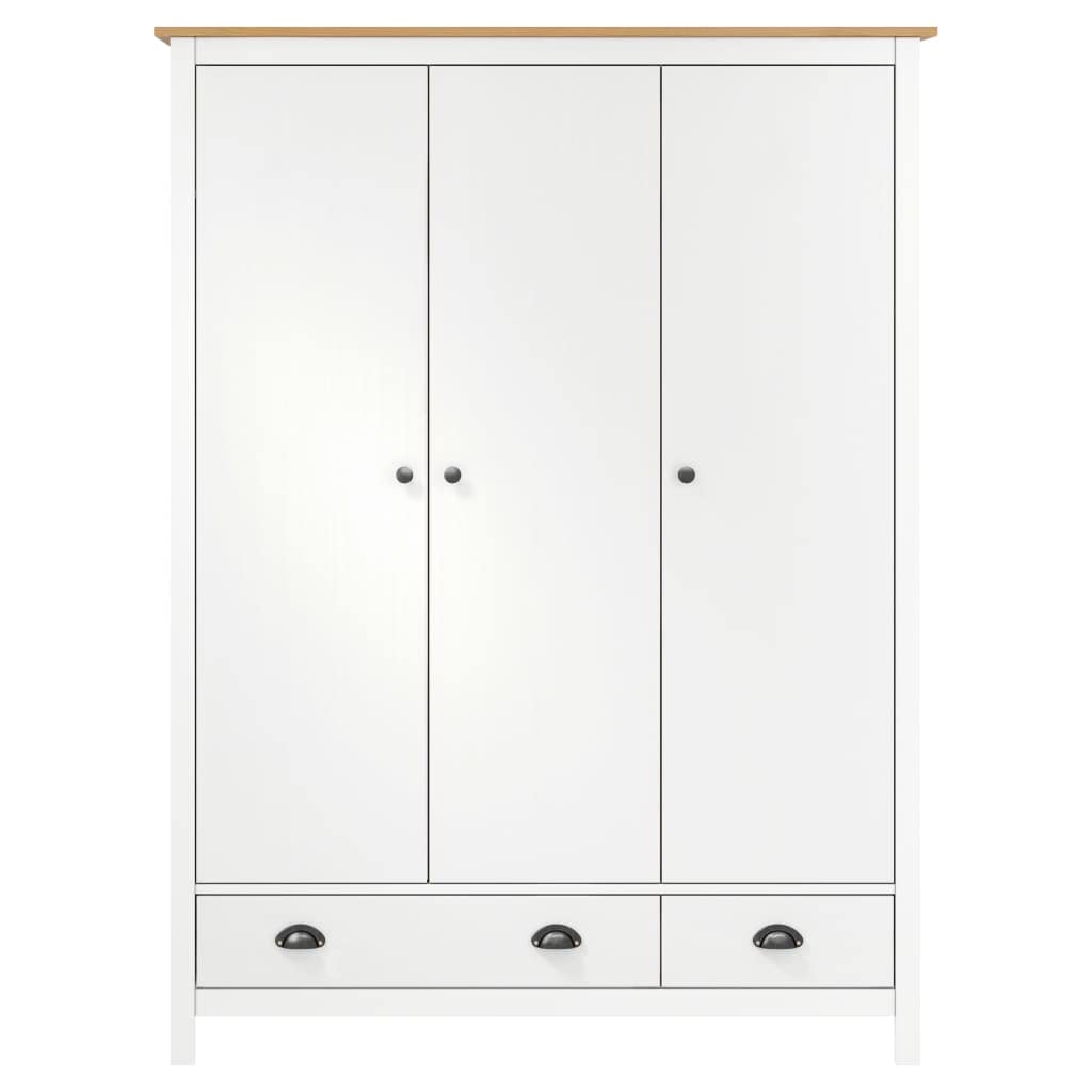 Home Items, 3-türiger Kleiderschrank, Hill White, 127 x 50 x 170 cm, Kiefer massiv, Anzugmöbel