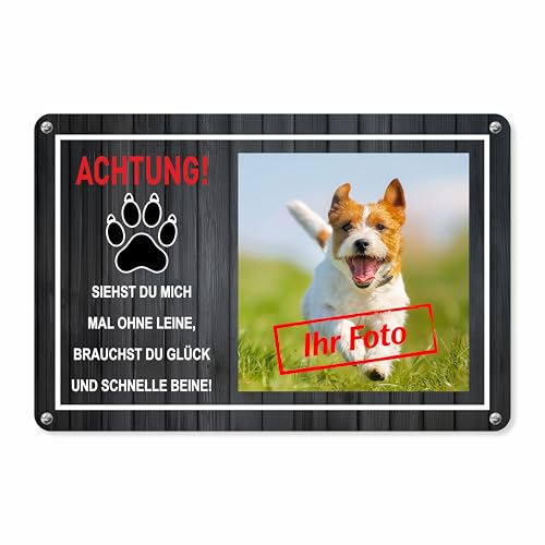 Warnschild Hund personalisiert mit Foto Hundeschild Klingeln nicht nötig Warnung vor dem Hund Türschild für Garten Zaun & Haustür (Motiv 2 - schnelle Beine)