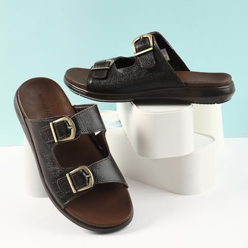Image of Liberty Healers MDL-11E Men Casual Sandals, Black & Brown - Formal Look Sandals for Men with Buckle Strap - Stylish Flat Sandal for Man - Lightweight and Comfortable Footwear