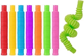 AKlamater 7 Pcs Mini Sensory Tube Mini Pop Tubes, Colorful Stretch Pipe Sensory Toys, Multi-Color Stretch Pipe Tube Fidget Toys for Stress Relief Party Favors(2 CM)
