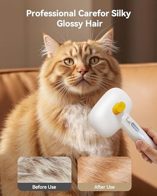 ROJECO 3-in-1 Pet Steam Brush for Cats&Dogs-Pet Spray Hair Removal Detangling Comb with Adjustable Mist,Handheld Deshedding Grooming Tool for Long/Short Hair,Massage Brush & Shedding Control,Cordless-QHC3lmUA