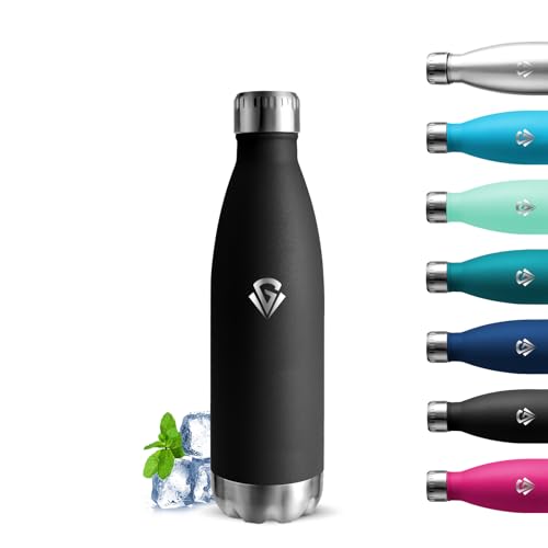 Grsta Borraccia- 500 ml- Borraccia Termica, Senza BPA, Borracce Acciaio Inox, Senza Perdite, Borracce Metallo, Acciaio Inossidabile 18/8, per Scuole, Campeggio, Uffici, Viaggio, Caffè, Nero